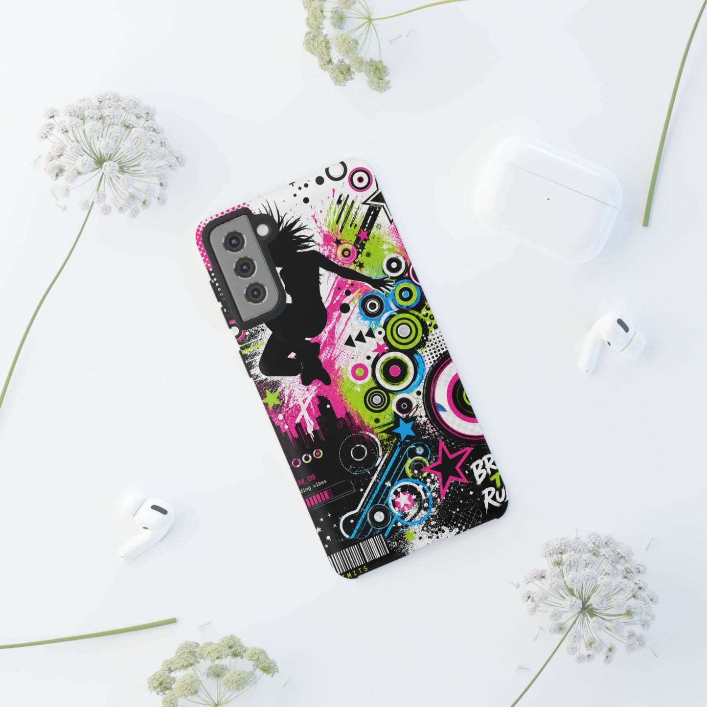 Frutiger Metro / Neon Skate Silhouette Tough Case | Graffiti Pop Art Phone Cover