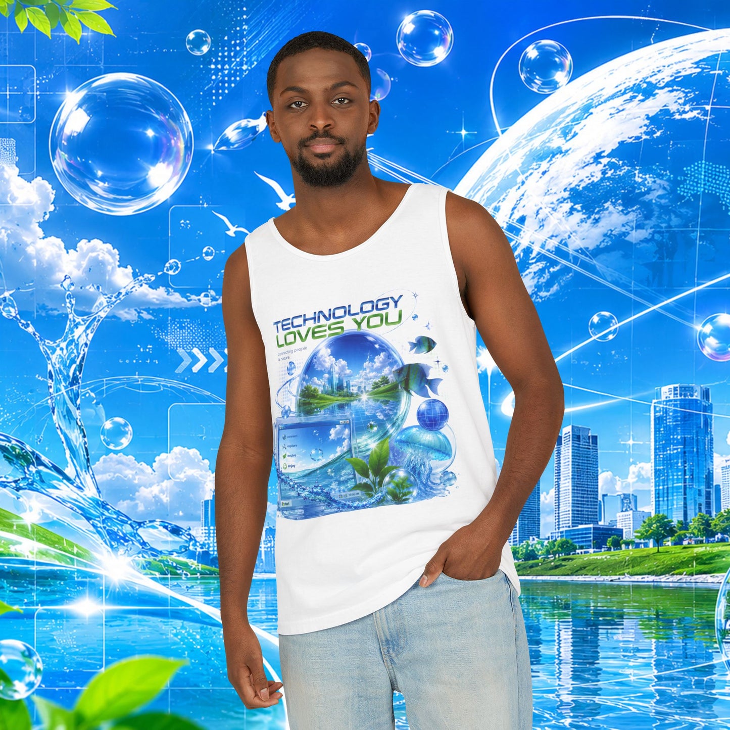 Technology Loves You Tank Top | Frutiger Aero Retro Futuristic Tech Graphic