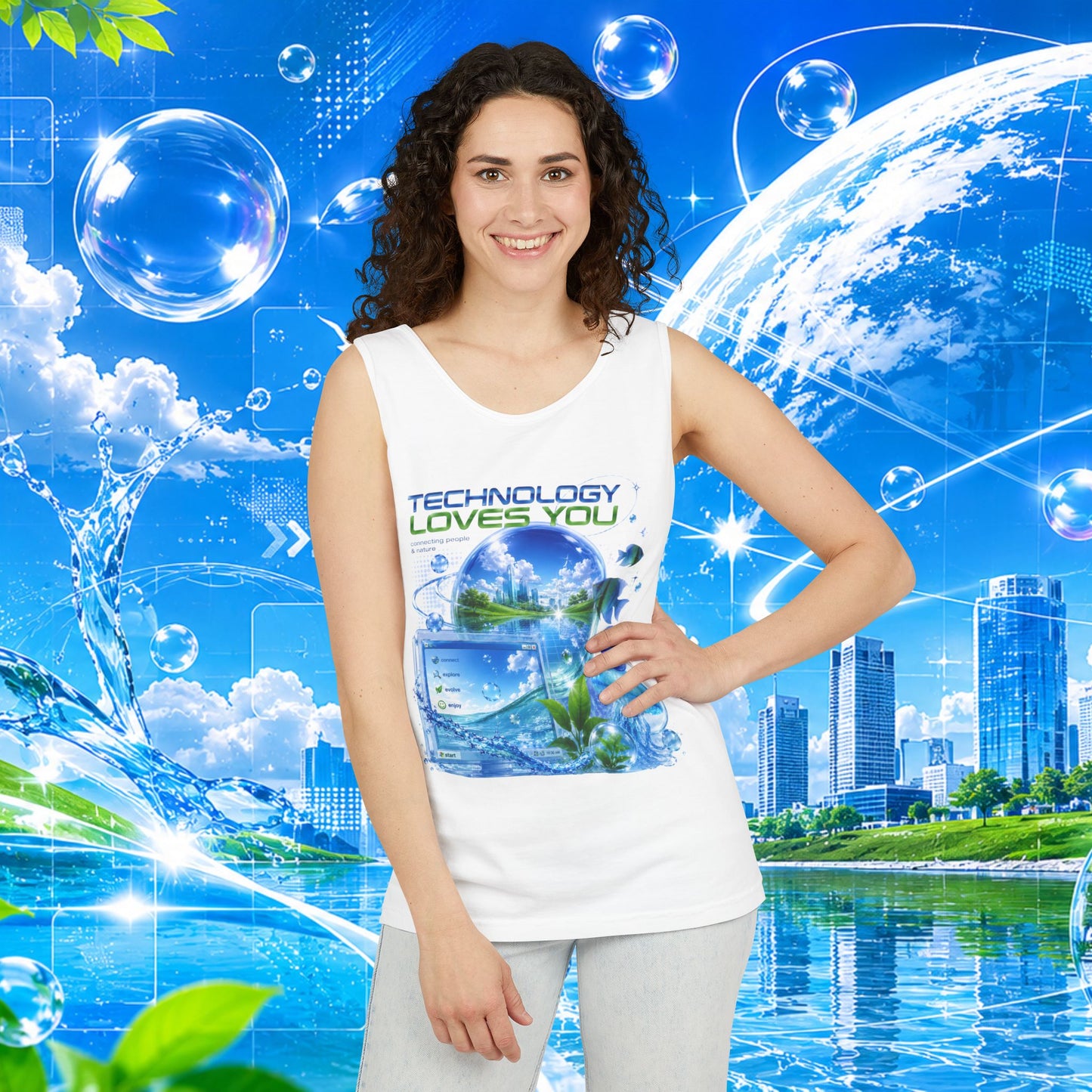 Technology Loves You Tank Top | Frutiger Aero Retro Futuristic Tech Graphic