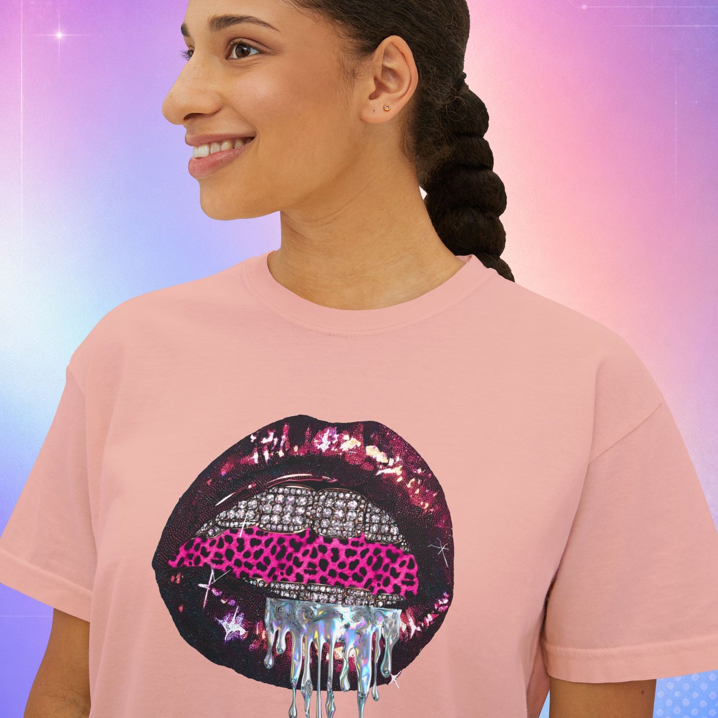 McBling Y2K Graphic Tee, 100% Cotton Oversized T-Shirt, Pink Lip Graphic Shirt, Retro 2000s Aesthetic Top, Cyber Glam Baby Tee