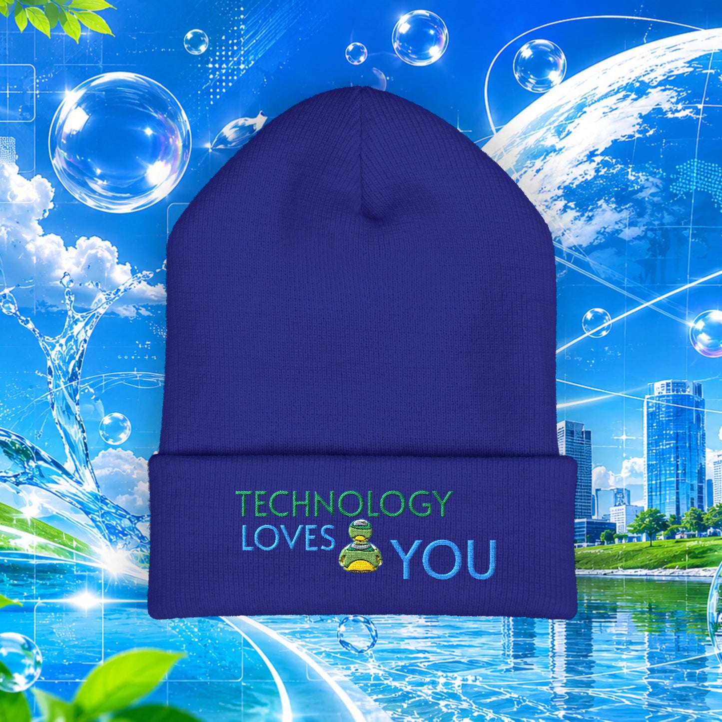 Technology Loves You beanie | Embroidered cuffed beanie FRUTIGER AERO Y2K