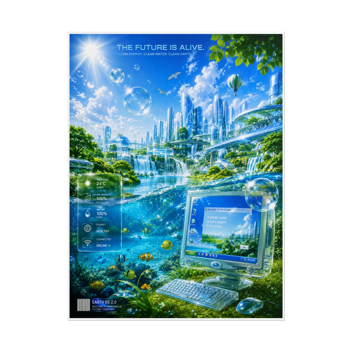 Frutiger Aero Poster — "The Future Is Alive" Rolled Art Print