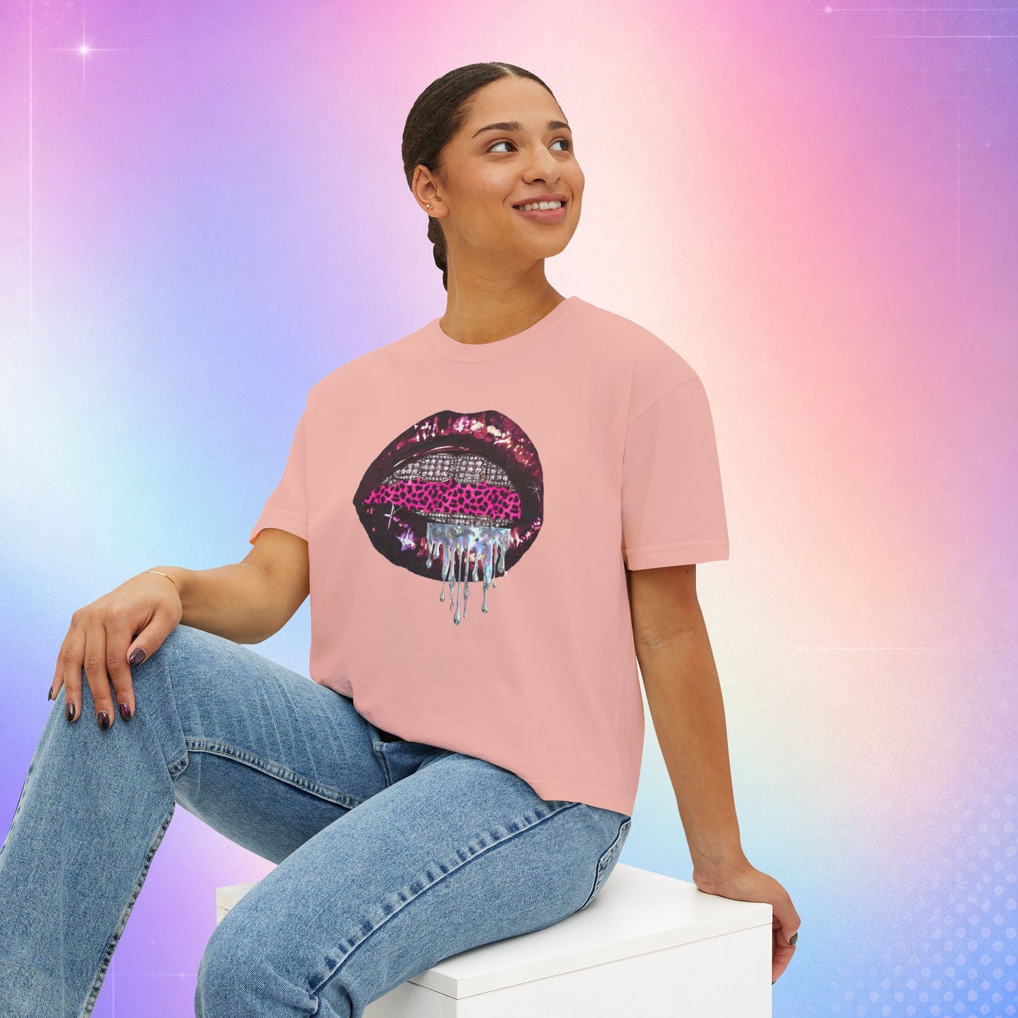 McBling Y2K Graphic Tee, 100% Cotton Oversized T-Shirt, Pink Lip Graphic Shirt, Retro 2000s Aesthetic Top, Cyber Glam Baby Tee