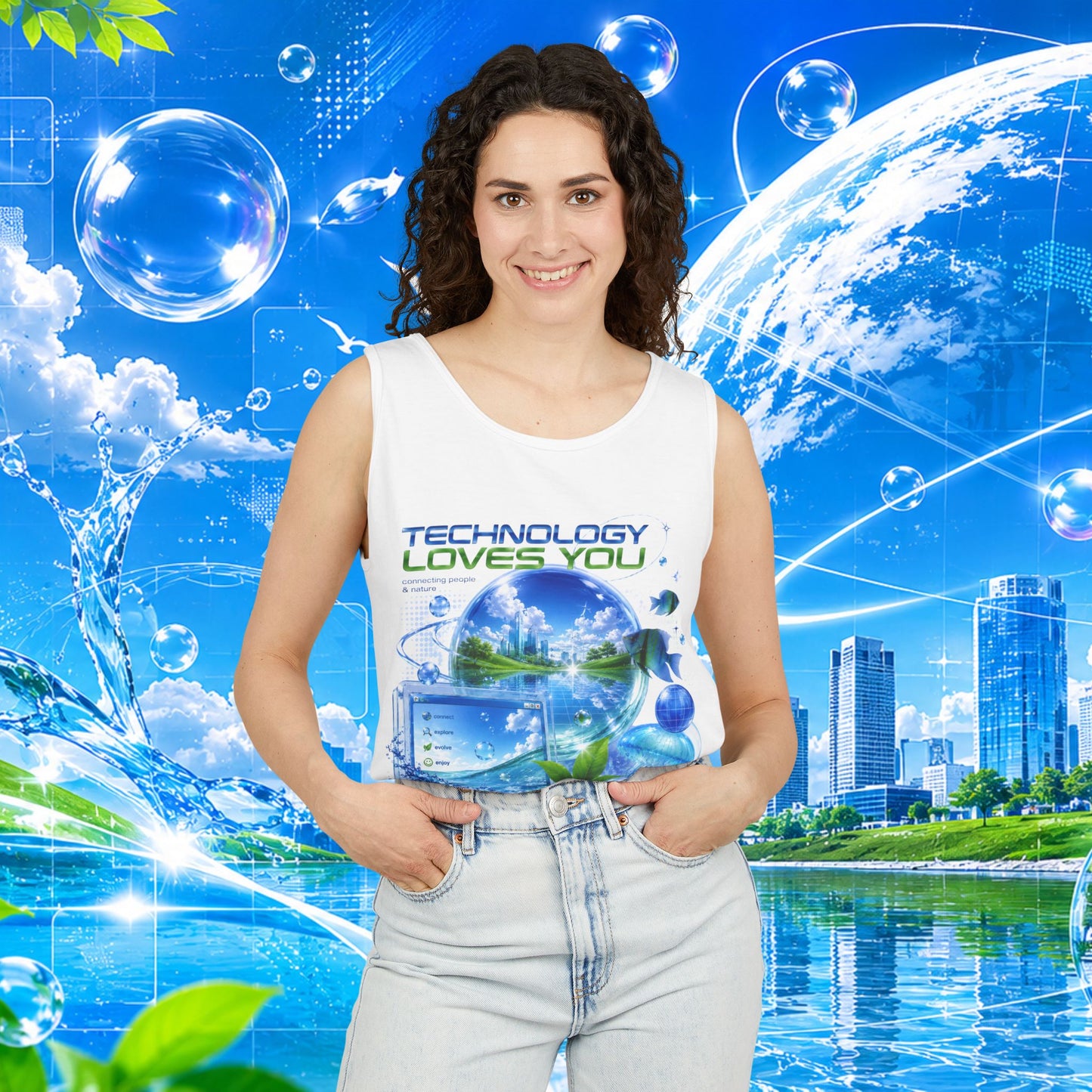 Technology Loves You Tank Top | Frutiger Aero Retro Futuristic Tech Graphic