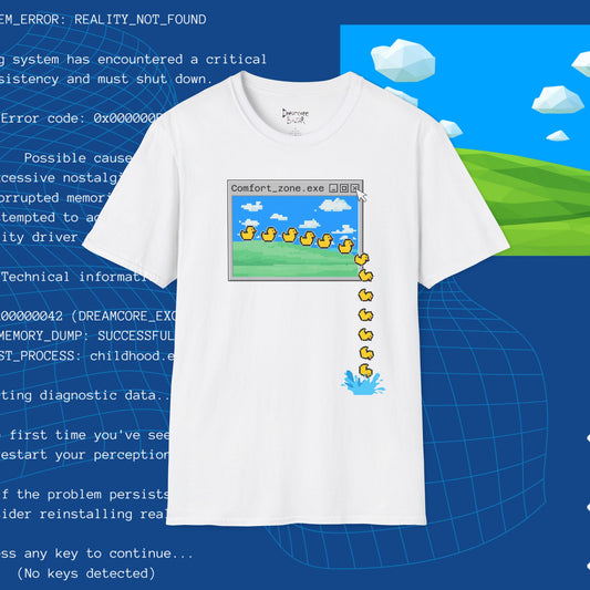 Comfort_zone.exe ducks pixel art T-Shirt | retro computer window, digital duck trail