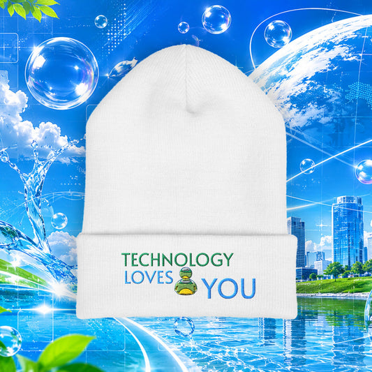 Technology Loves You beanie | Embroidered cuffed beanie FRUTIGER AERO Y2K
