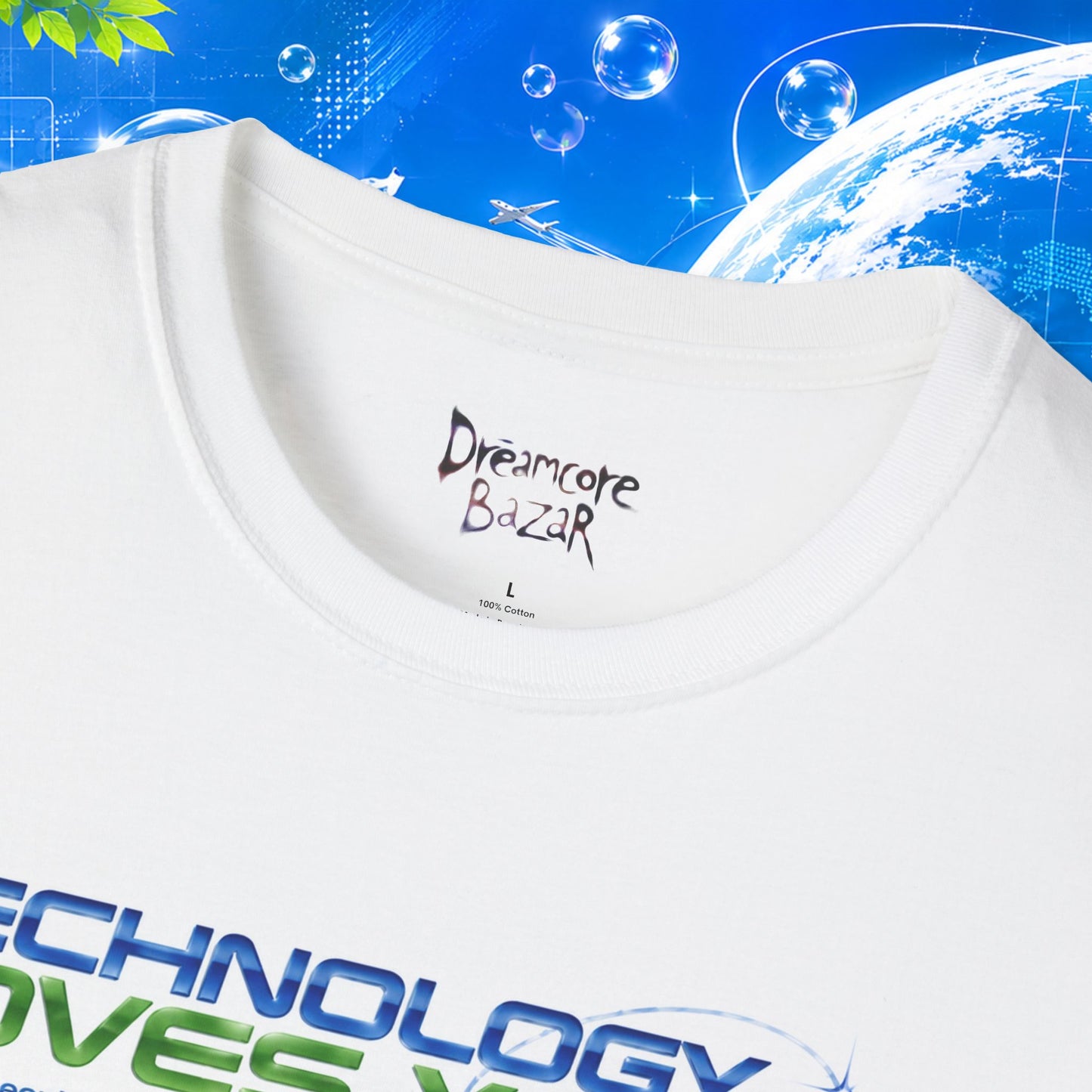 Frutiger Aero Shirt Nostalgia Tee: Retro Internet Cybercore Design, Aqua Graphics (Unisex Large Print, Bella+Canvas Cotton)