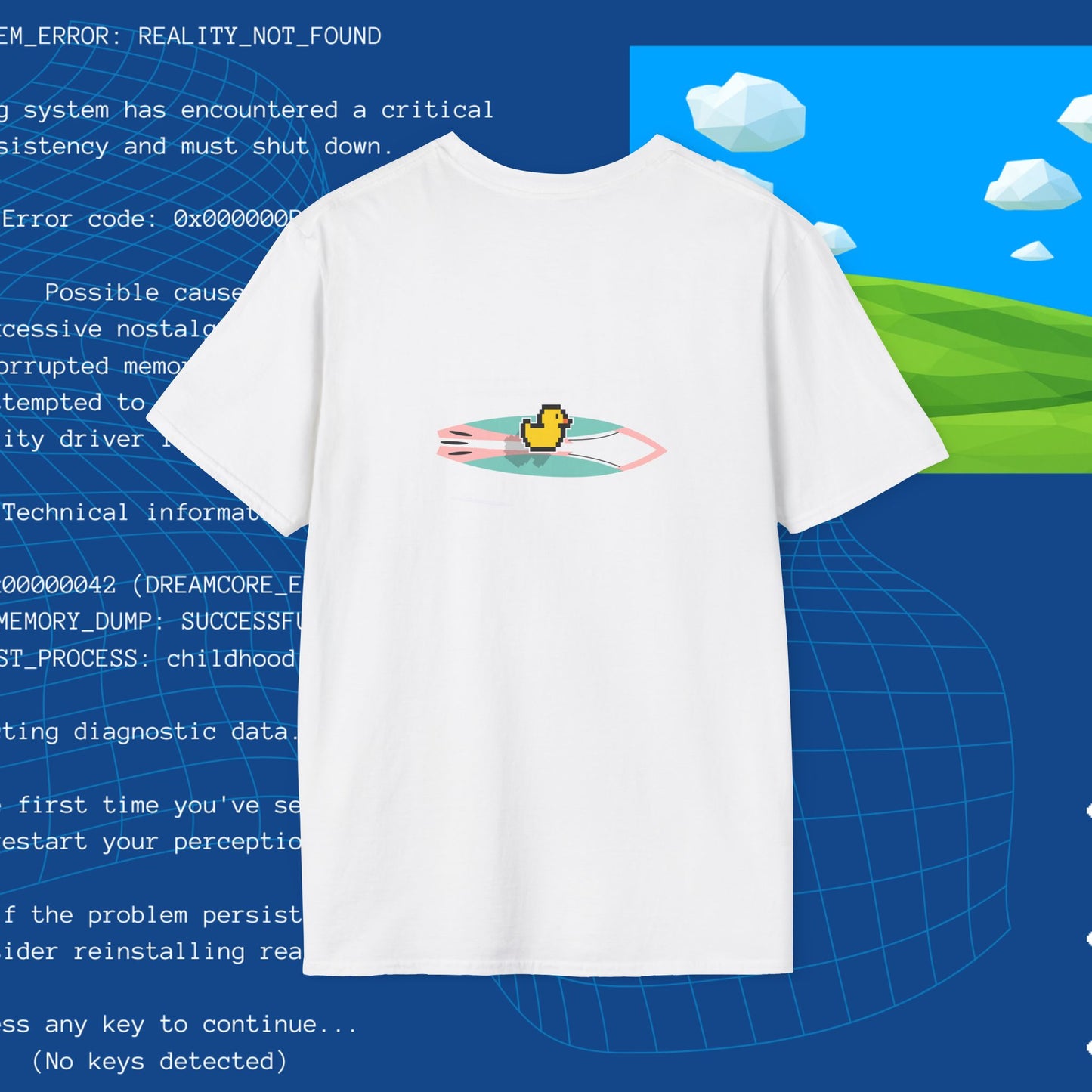 Comfort_zone.exe ducks pixel art T-Shirt | retro computer window, digital duck trail
