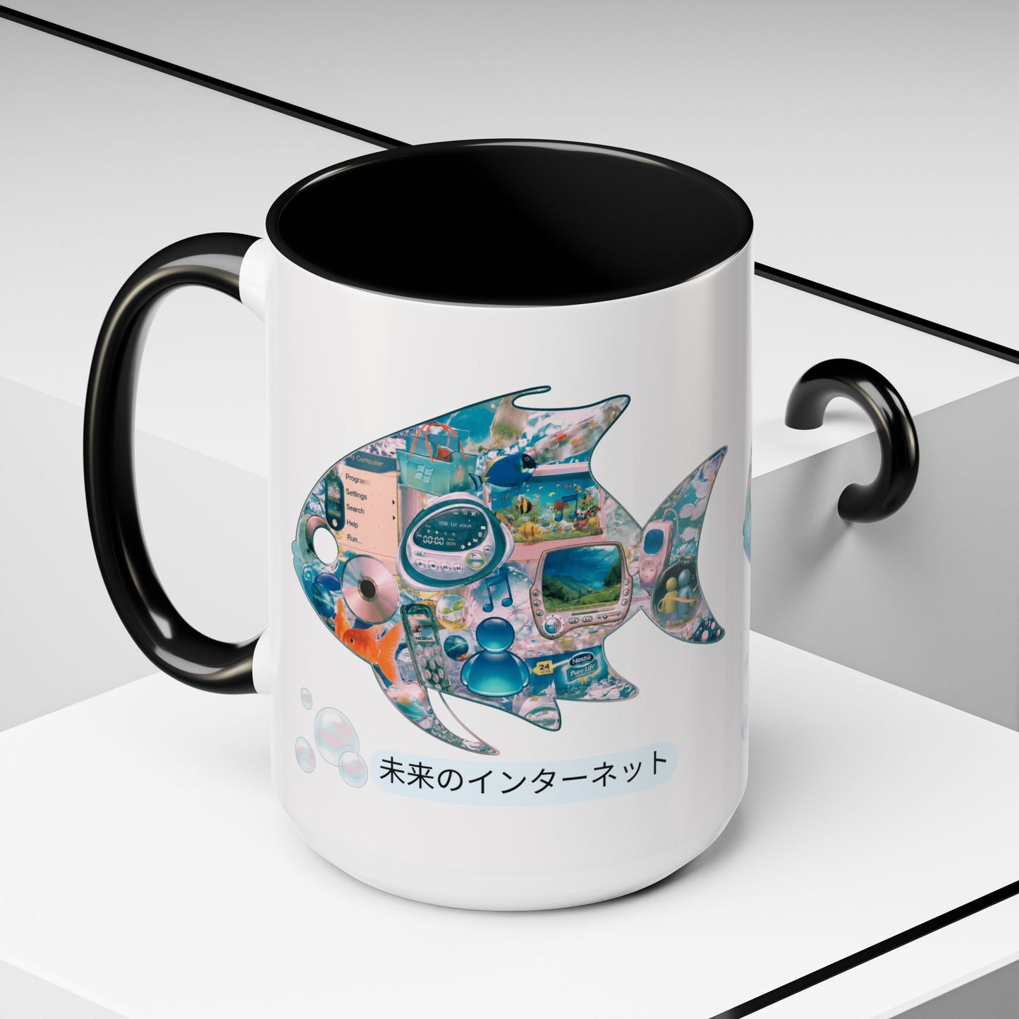 Fish Collage Mug |FRUTIGER AERO, WEBCORE Accent Coffee Mug (11oz, 15oz)