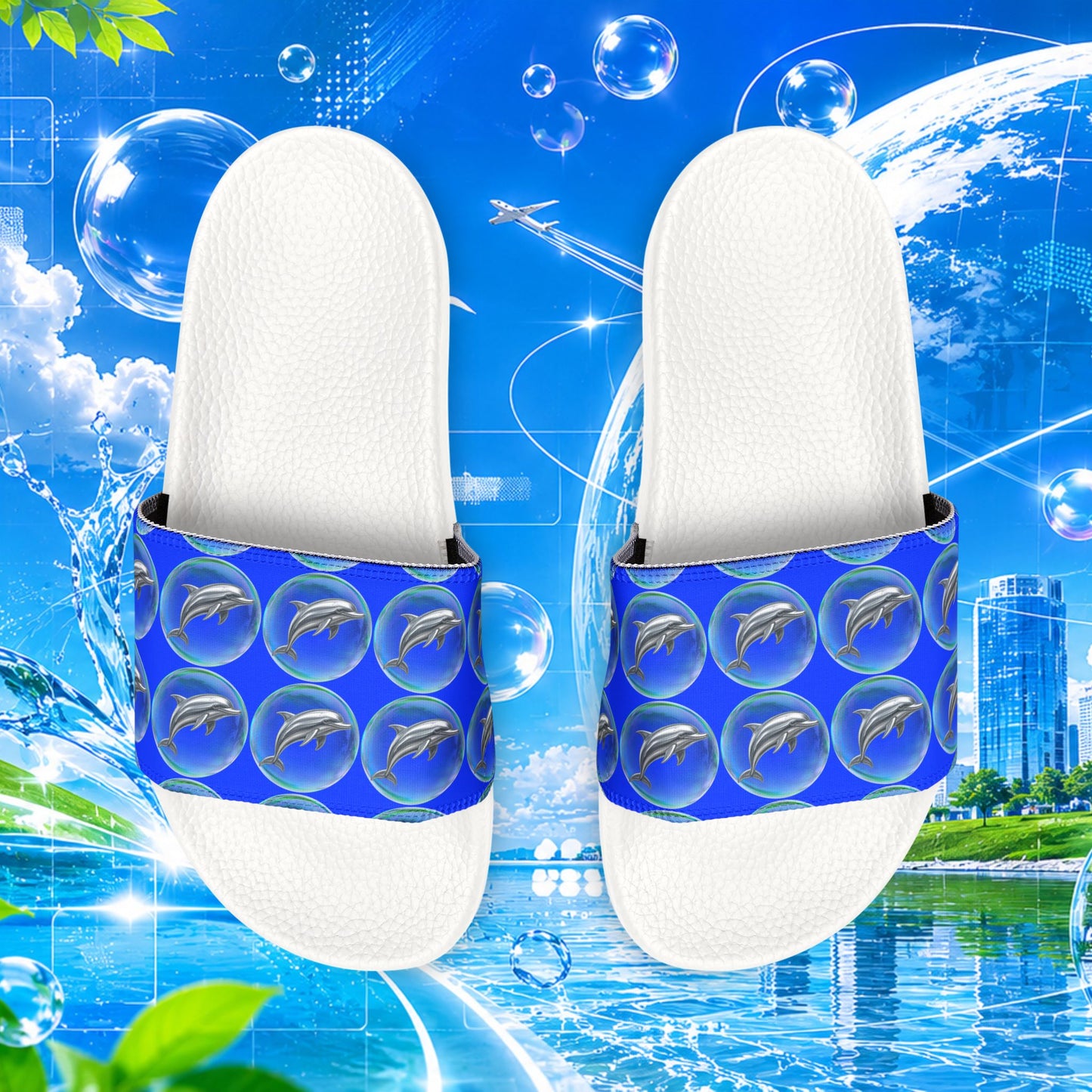 Frutiger aero   Blue Bubble Pattern Sandals | Slide Sandals