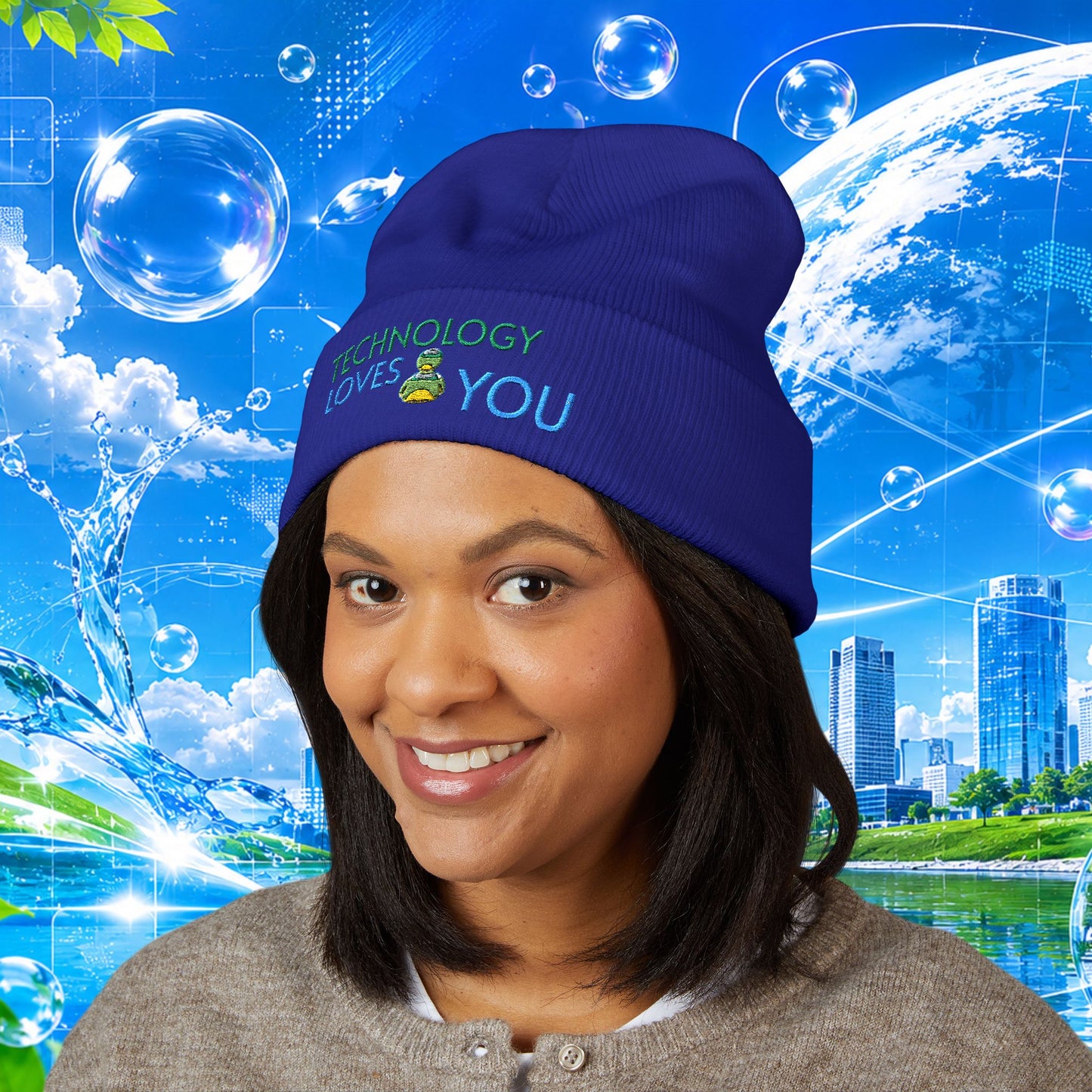 Technology Loves You beanie | Embroidered cuffed beanie FRUTIGER AERO Y2K
