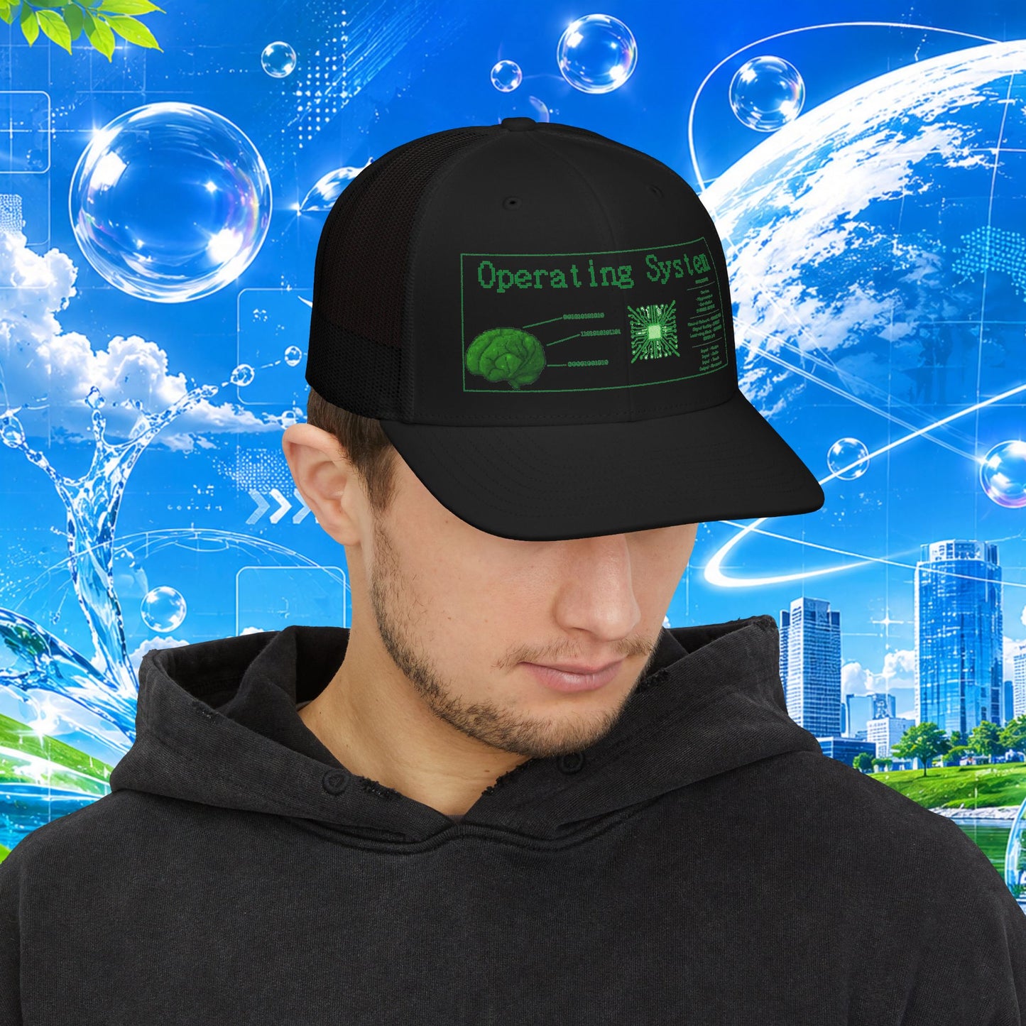 Operating System brain chip graphic Snapback Cap | cyberpunk tech hat FRUTIGER AERO