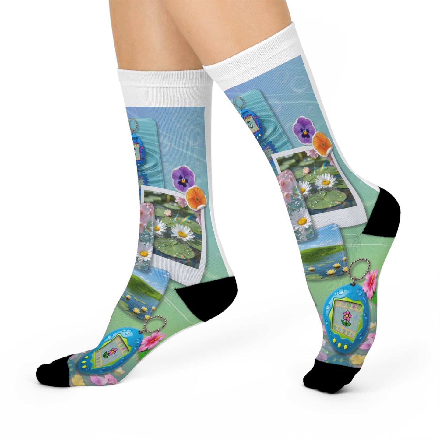 Frutiger Aero Socks, Frutiger Metro Socks, Y2K Aesthetic Socks, Retro Futuristic Crew Socks, 2000s Style