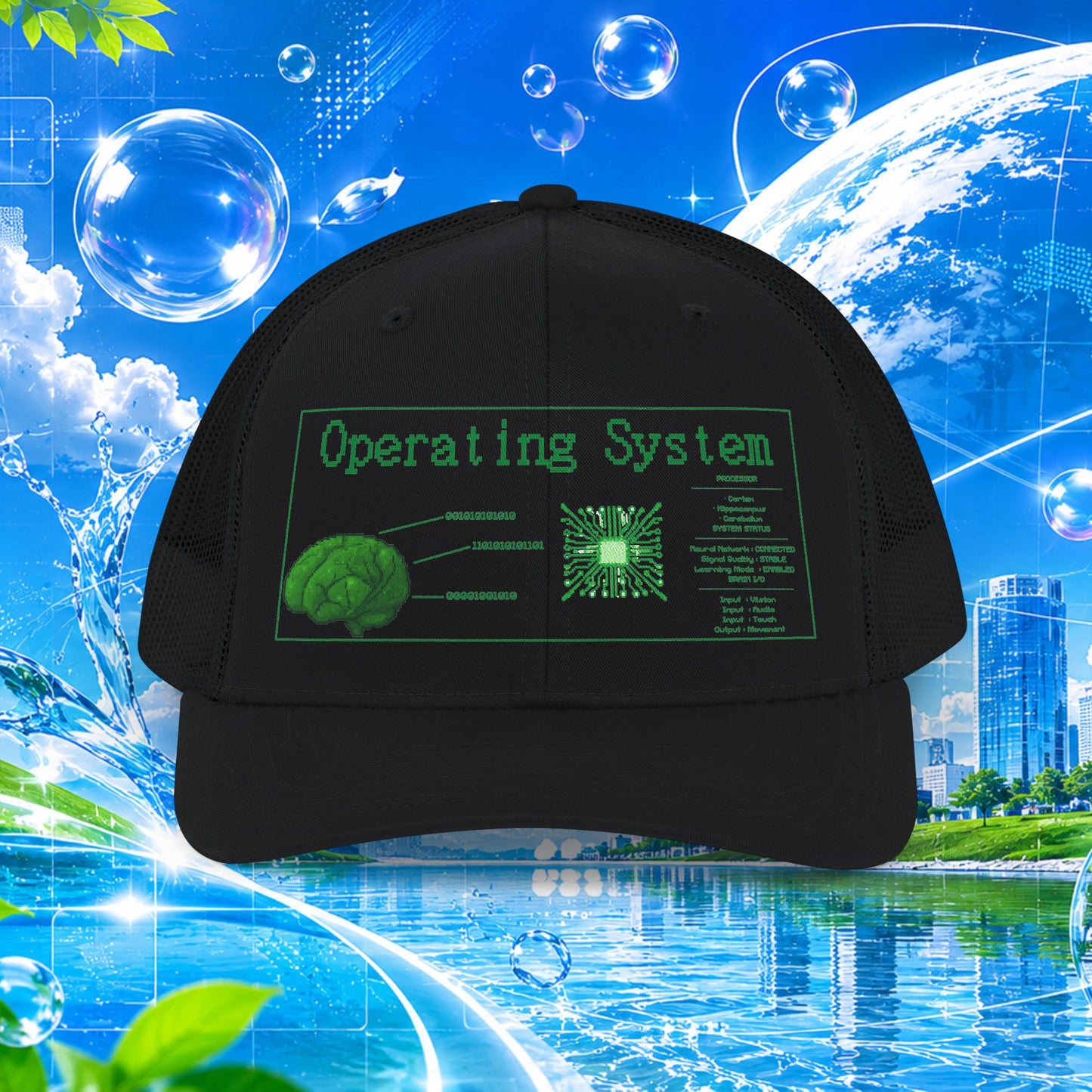 Operating System brain chip graphic Snapback Cap | cyberpunk tech hat FRUTIGER AERO
