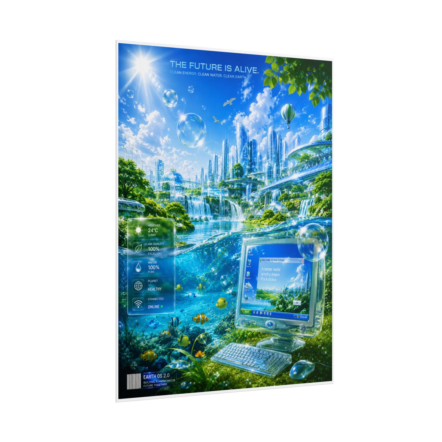 Frutiger Aero Poster — "The Future Is Alive" Rolled Art Print