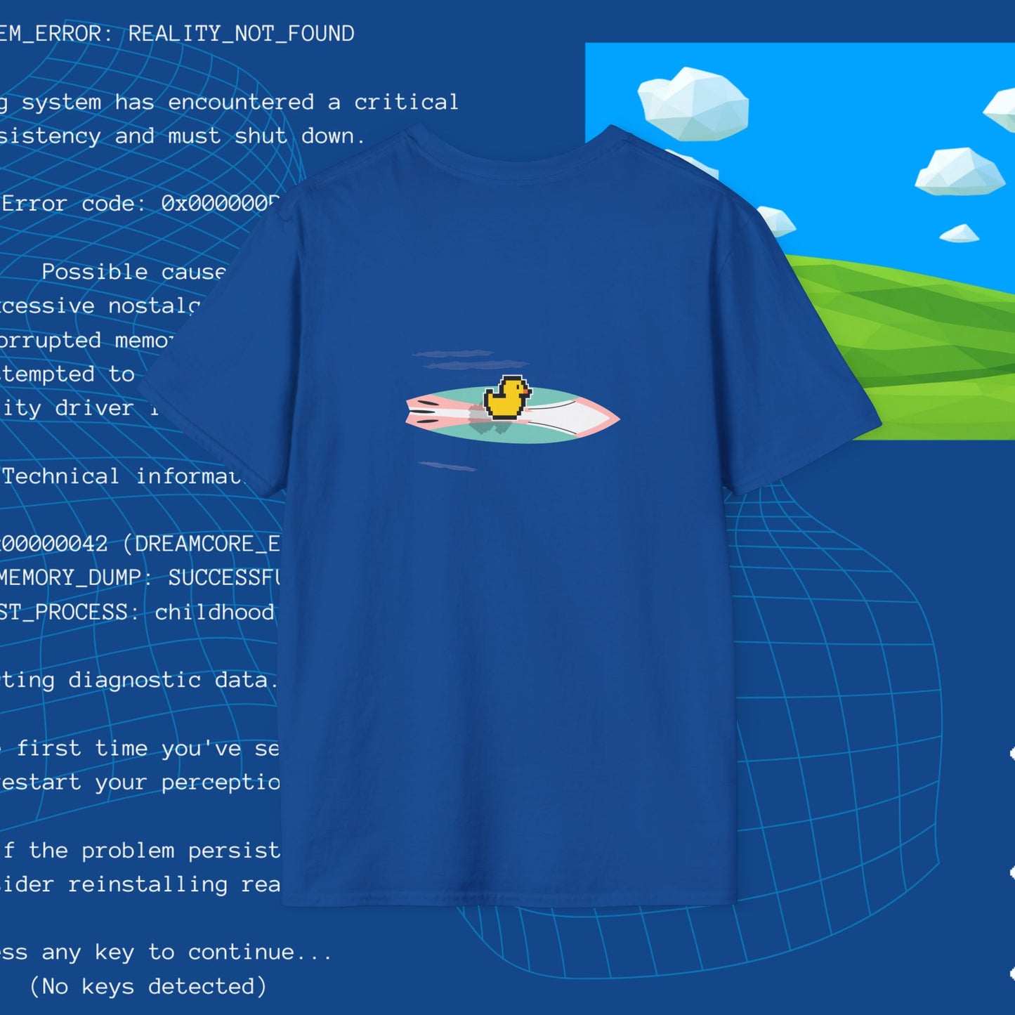 Comfort_zone.exe ducks pixel art T-Shirt | retro computer window, digital duck trail