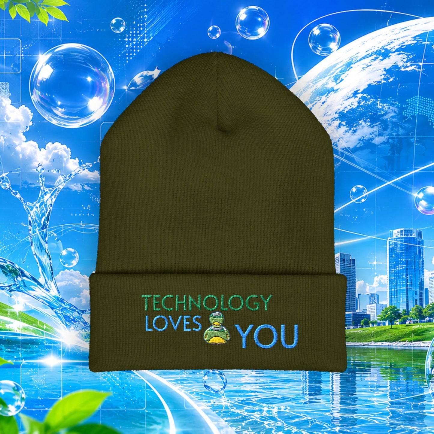 Technology Loves You beanie | Embroidered cuffed beanie FRUTIGER AERO Y2K