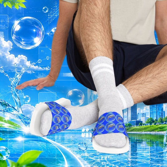 Frutiger aero   Blue Bubble Pattern Sandals | Slide Sandals