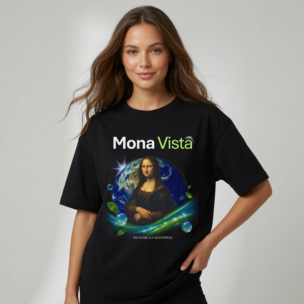 Frutiger Aero Mona Vista Shirt, Photoshop Crafted Webcore Scenecore Graphic Tee, Retro Futuristic Earth Art Aesthetic Unisex Top