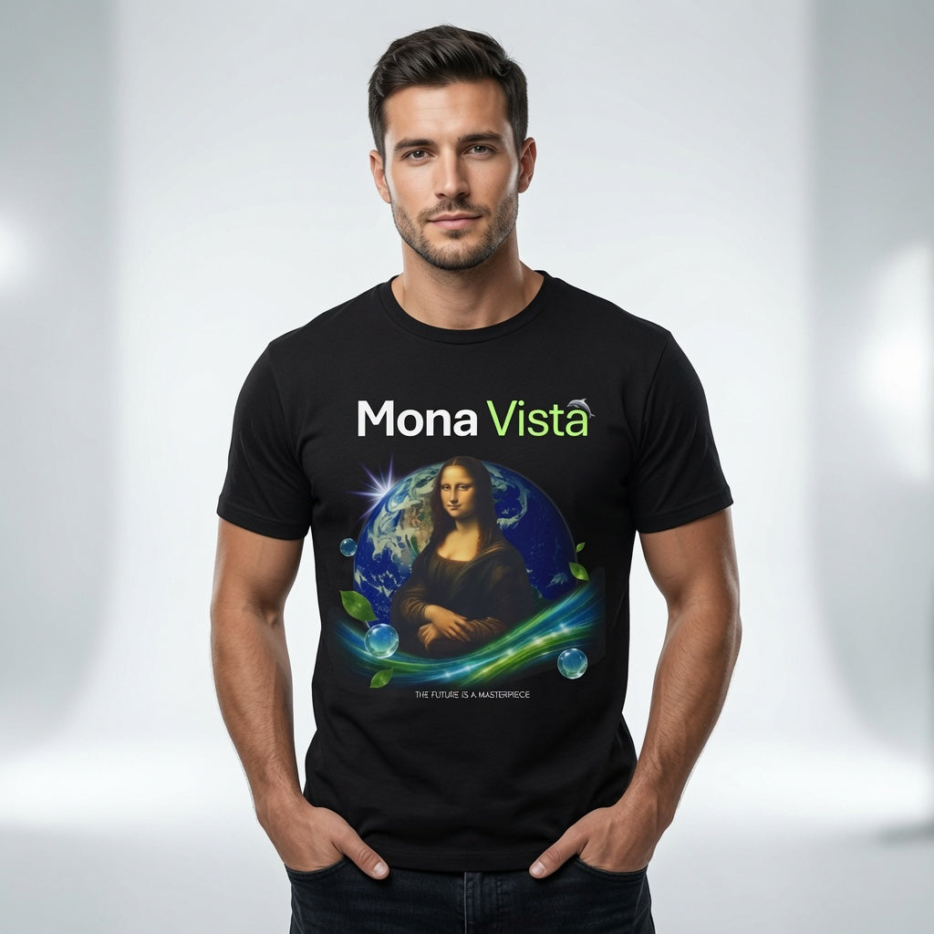 Frutiger Aero Mona Vista Shirt, Photoshop Crafted Webcore Scenecore Graphic Tee, Retro Futuristic Earth Art Aesthetic Unisex Top