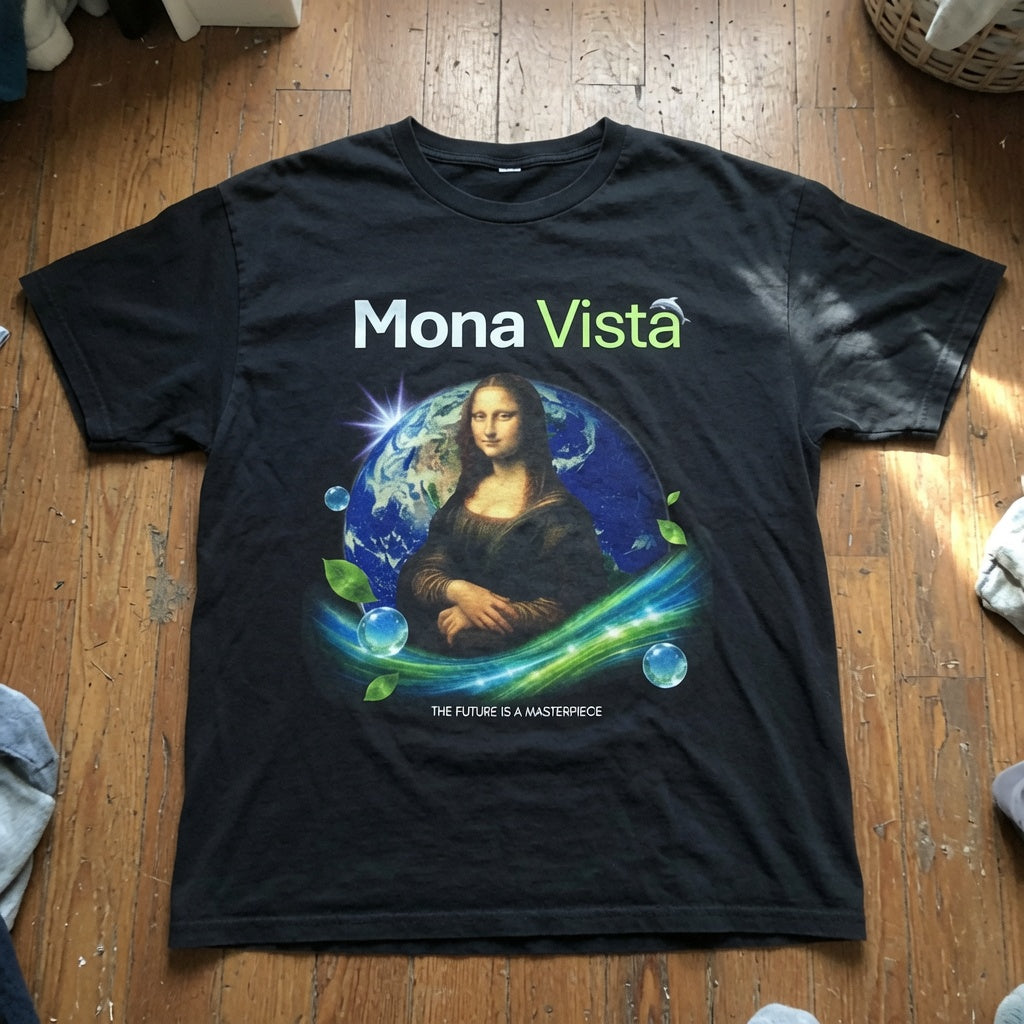 Frutiger Aero Mona Vista Shirt, Photoshop Crafted Webcore Scenecore Graphic Tee, Retro Futuristic Earth Art Aesthetic Unisex Top