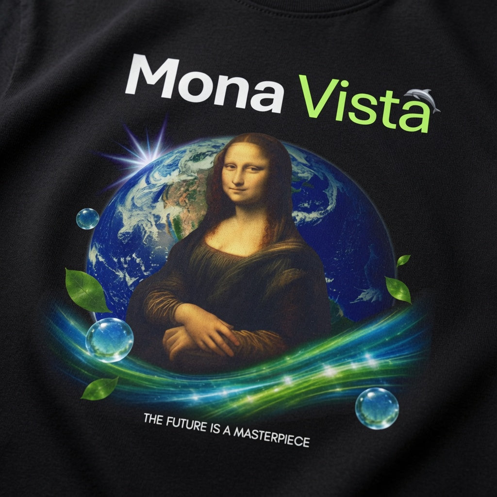Frutiger Aero Mona Vista Shirt, Photoshop Crafted Webcore Scenecore Graphic Tee, Retro Futuristic Earth Art Aesthetic Unisex Top