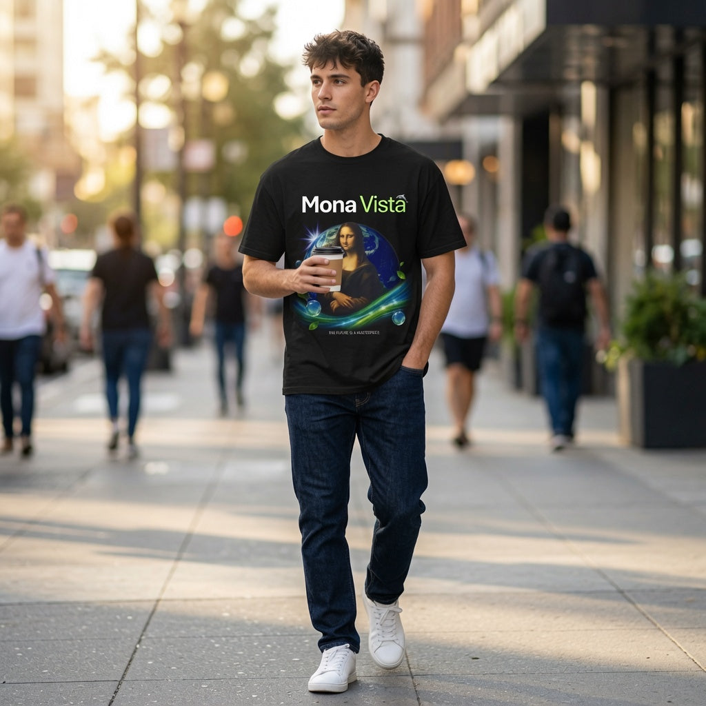 Frutiger Aero Mona Vista Shirt, Photoshop Crafted Webcore Scenecore Graphic Tee, Retro Futuristic Earth Art Aesthetic Unisex Top