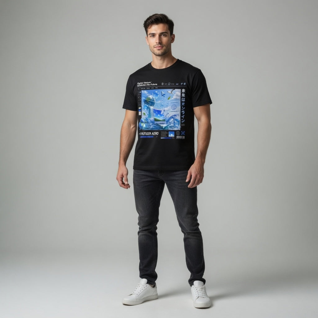 Frutiger Aero T Shirt, Future Earth Graphic Tee, Y2K Internet Aesthetic Shirt, Eco Technology Art Tee, Futuristic World Design 2