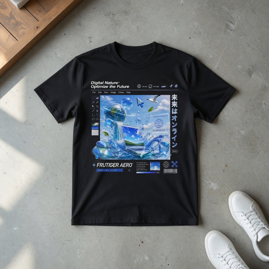 Frutiger Aero T Shirt, Future Earth Graphic Tee, Y2K Internet Aesthetic Shirt, Eco Technology Art Tee, Futuristic World Design 2