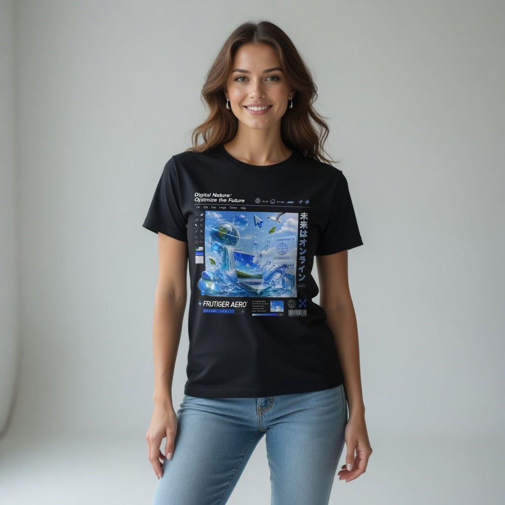 Frutiger Aero T Shirt, Future Earth Graphic Tee, Y2K Internet Aesthetic Shirt, Eco Technology Art Tee, Futuristic World Design 2