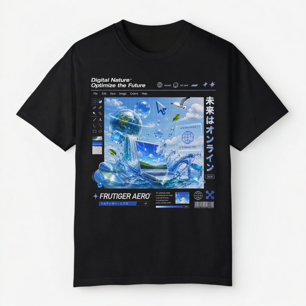 Frutiger Aero T Shirt, Future Earth Graphic Tee, Y2K Internet Aesthetic Shirt, Eco Technology Art Tee, Futuristic World Design 2