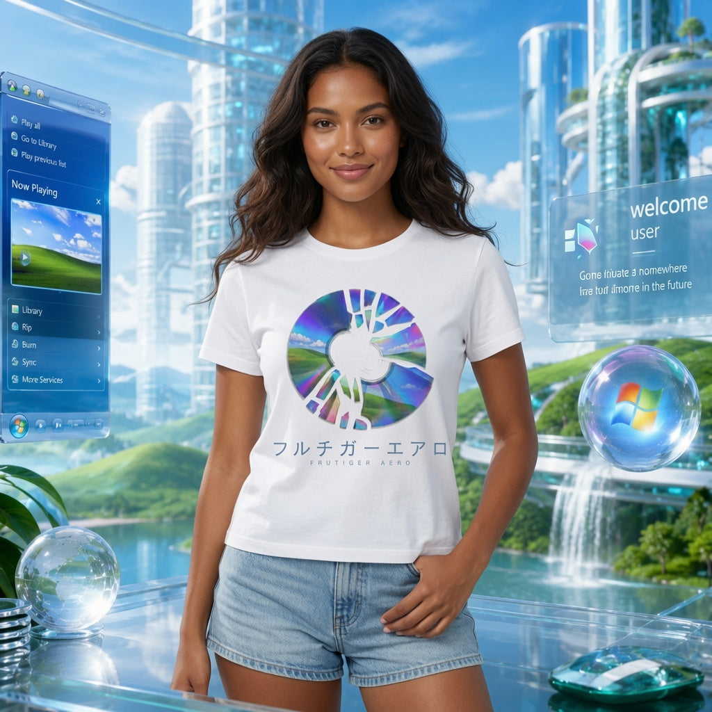 Broken Frutiger Aero CD T-Shirt | Windows XP Bliss Graphic Tee | Y2K Tech Nostalgia Shirt | Frutiger Metro Aesthetic | Holographic Disc