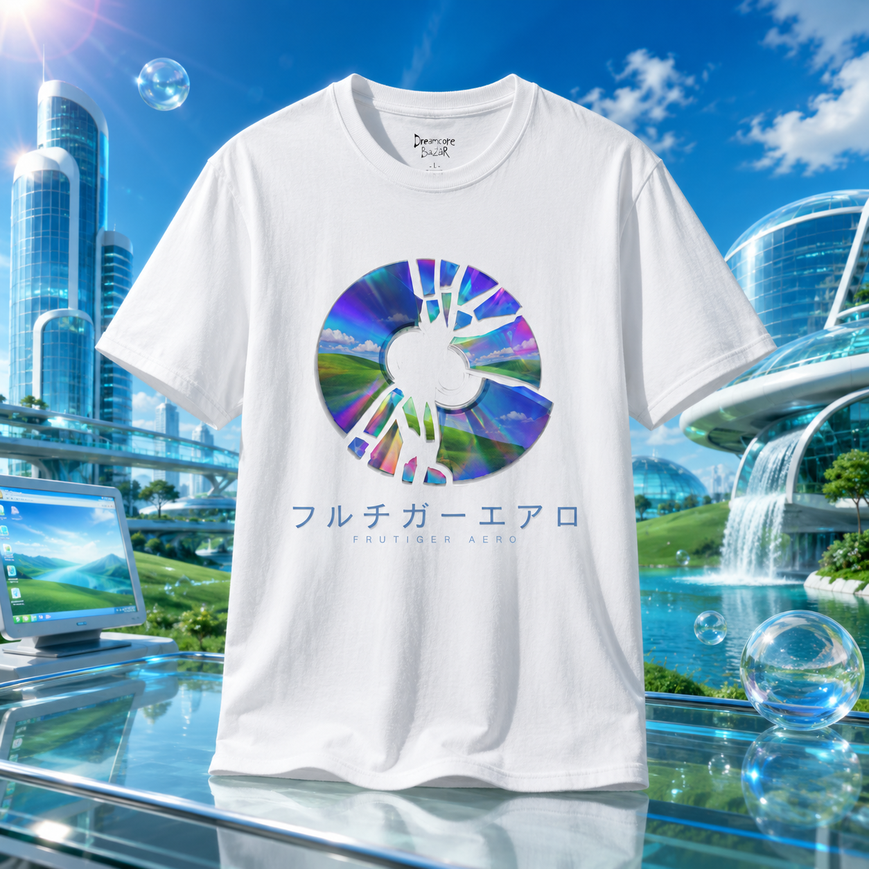 Broken Frutiger Aero CD T-Shirt | Windows XP Bliss Graphic Tee | Y2K Tech Nostalgia Shirt | Frutiger Metro Aesthetic | Holographic Disc