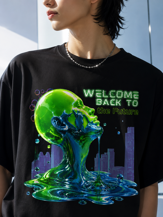 Welcome Back To The Future T-Shirt | Frutiger Aero Shirt | Frutiger Metro Aesthetic | Y2K Futuristic Graphic Tee | Liquid Glass Cyber Nature