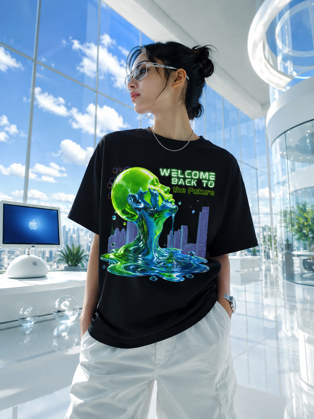 Welcome Back To The Future T-Shirt | Frutiger Aero Shirt | Frutiger Metro Aesthetic | Y2K Futuristic Graphic Tee | Liquid Glass Cyber Nature