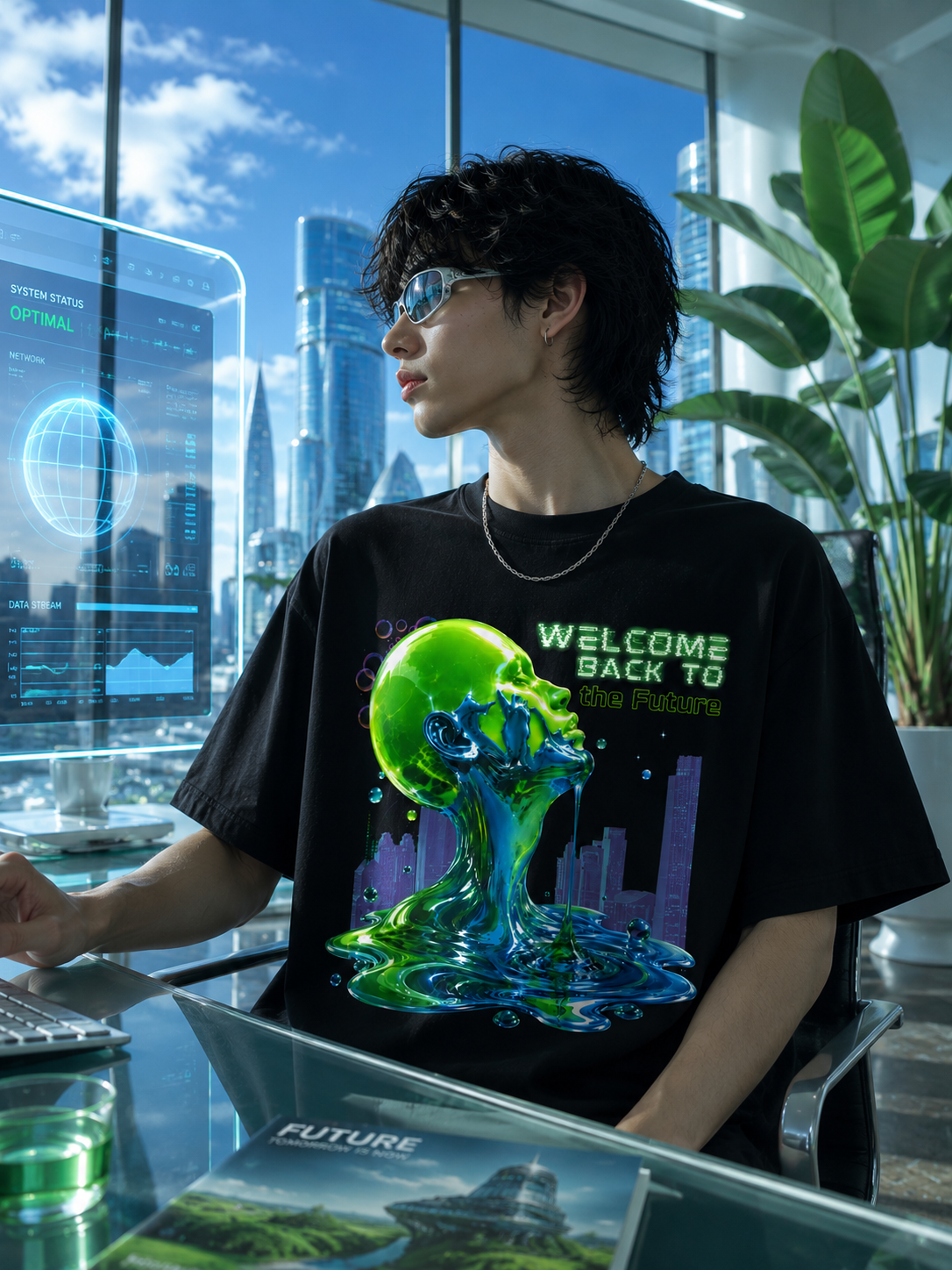 Welcome Back To The Future T-Shirt | Frutiger Aero Shirt | Frutiger Metro Aesthetic | Y2K Futuristic Graphic Tee | Liquid Glass Cyber Nature