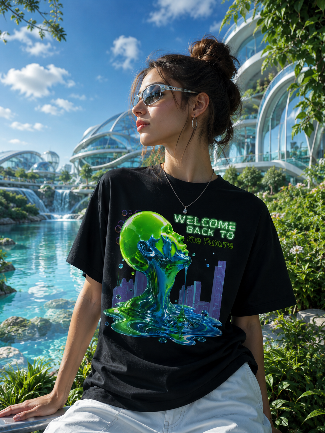 Welcome Back To The Future T-Shirt | Frutiger Aero Shirt | Frutiger Metro Aesthetic | Y2K Futuristic Graphic Tee | Liquid Glass Cyber Nature