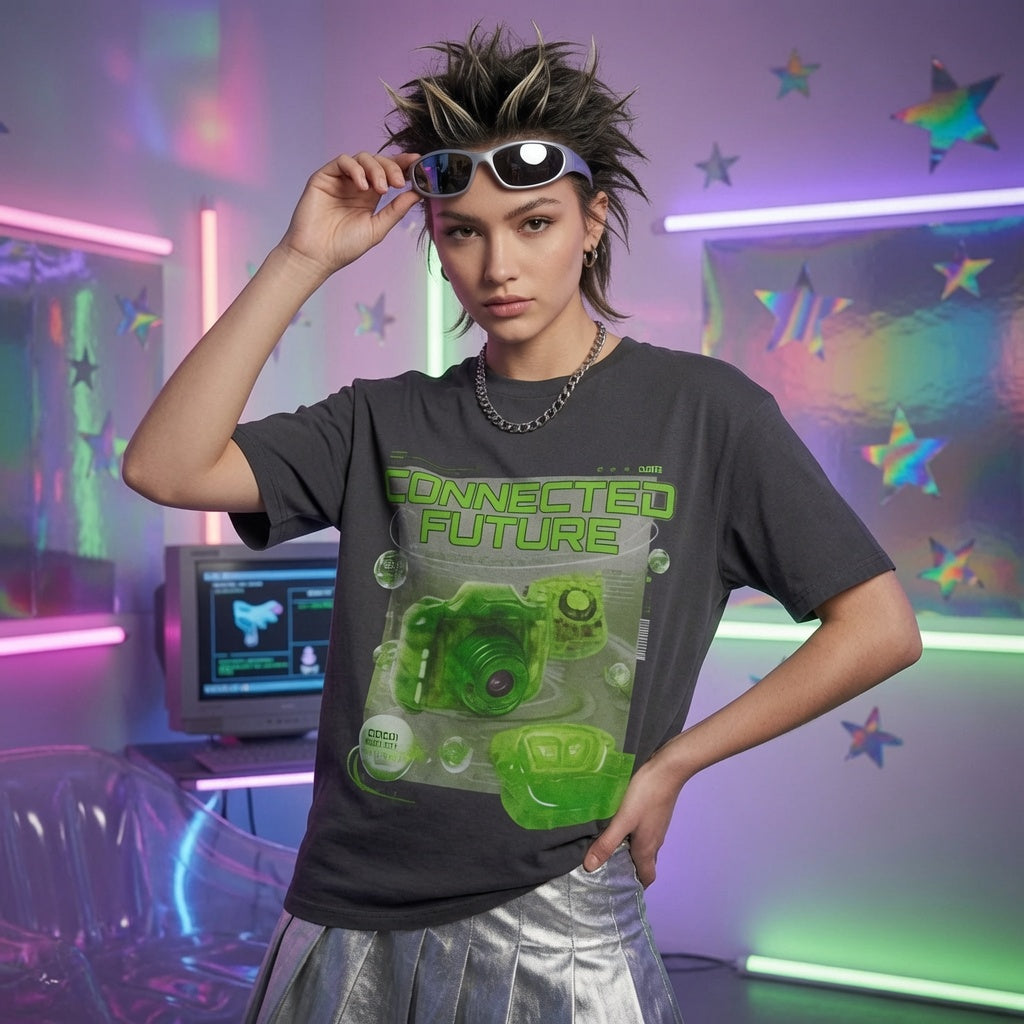 Frutiger Aero Graphic Tee Y2K Webcore Aesthetic Shirt Connected Future Retro Futuristic Camera Design Cyber Nostalgia Unisex Top