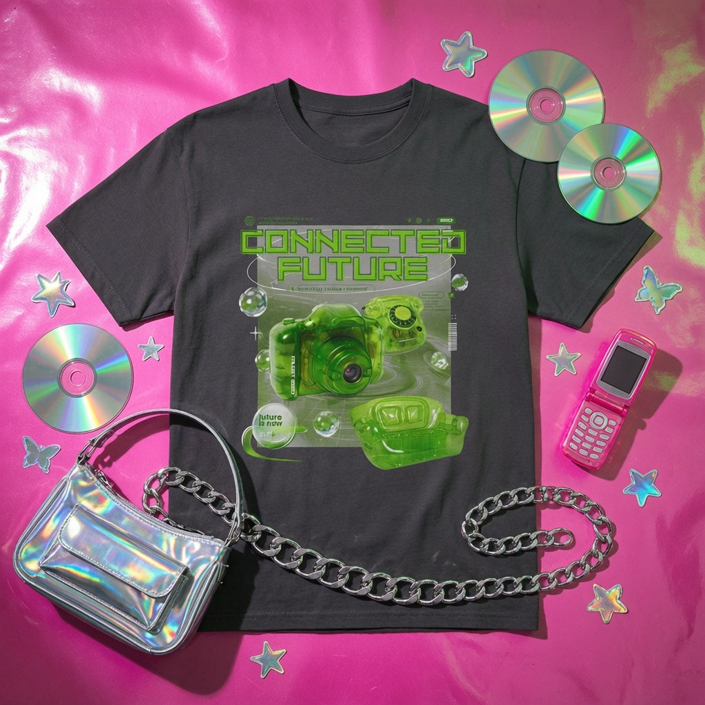Frutiger Aero Graphic Tee Y2K Webcore Aesthetic Shirt Connected Future Retro Futuristic Camera Design Cyber Nostalgia Unisex Top