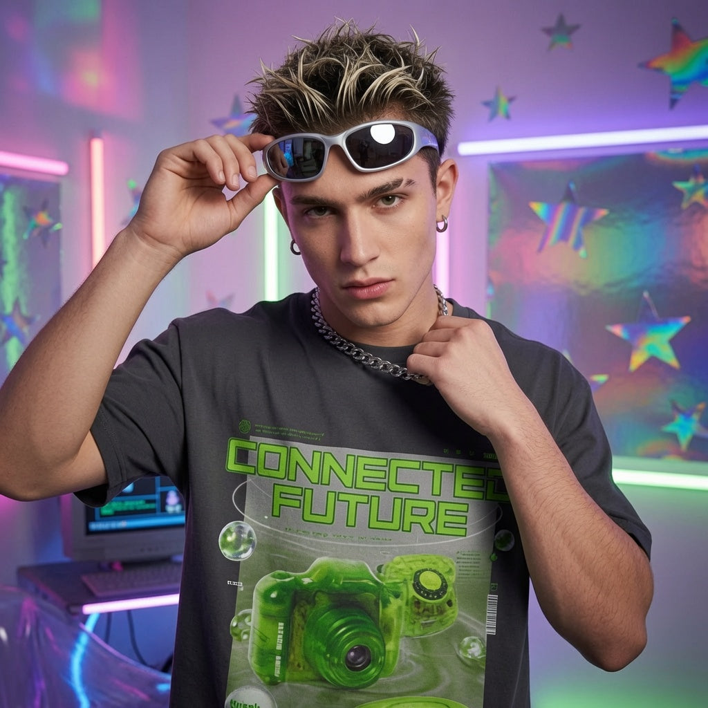 Frutiger Aero Graphic Tee Y2K Webcore Aesthetic Shirt Connected Future Retro Futuristic Camera Design Cyber Nostalgia Unisex Top