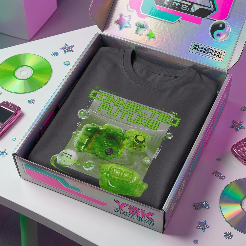 Frutiger Aero Graphic Tee Y2K Webcore Aesthetic Shirt Connected Future Retro Futuristic Camera Design Cyber Nostalgia Unisex Top