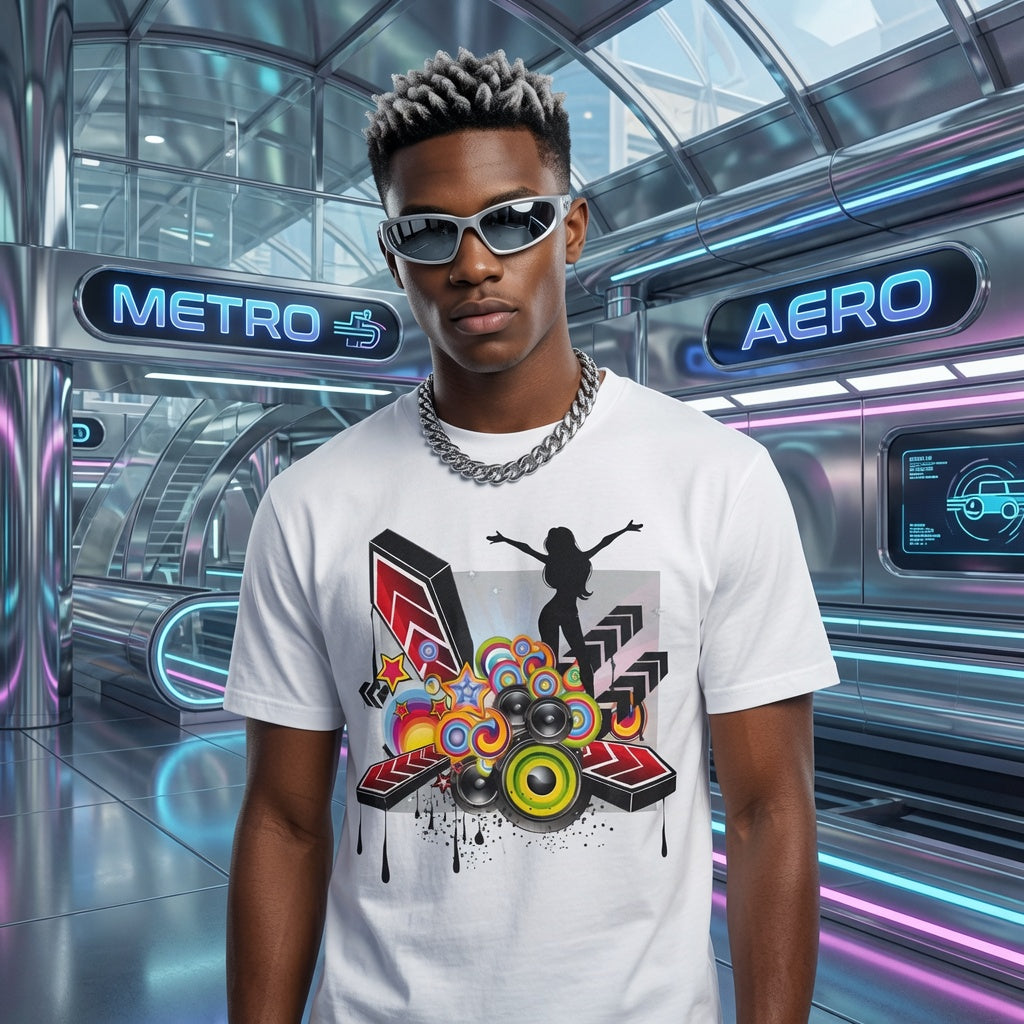 Frutiger Metro Y2K Graphic Tee Retro Futuristic Streetwear Shirt Colorful Speaker Design Webcore Aesthetic Unisex Top