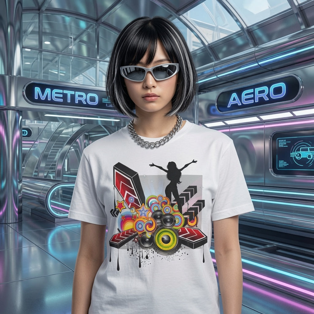 Frutiger Metro Y2K Graphic Tee Retro Futuristic Streetwear Shirt Colorful Speaker Design Webcore Aesthetic Unisex Top