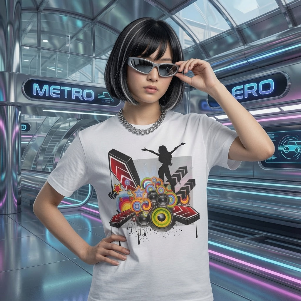 Frutiger Metro Y2K Graphic Tee Retro Futuristic Streetwear Shirt Colorful Speaker Design Webcore Aesthetic Unisex Top