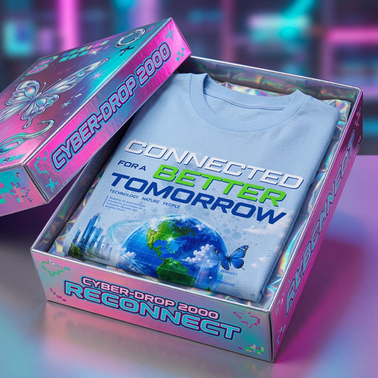 Frutiger Aero T-Shirt Connected For A Better Tomorrow Shirt | Y2K Futuristic Earth Tee | Eco Tech Aesthetic Graphic Shirt | Retro Vaporwave