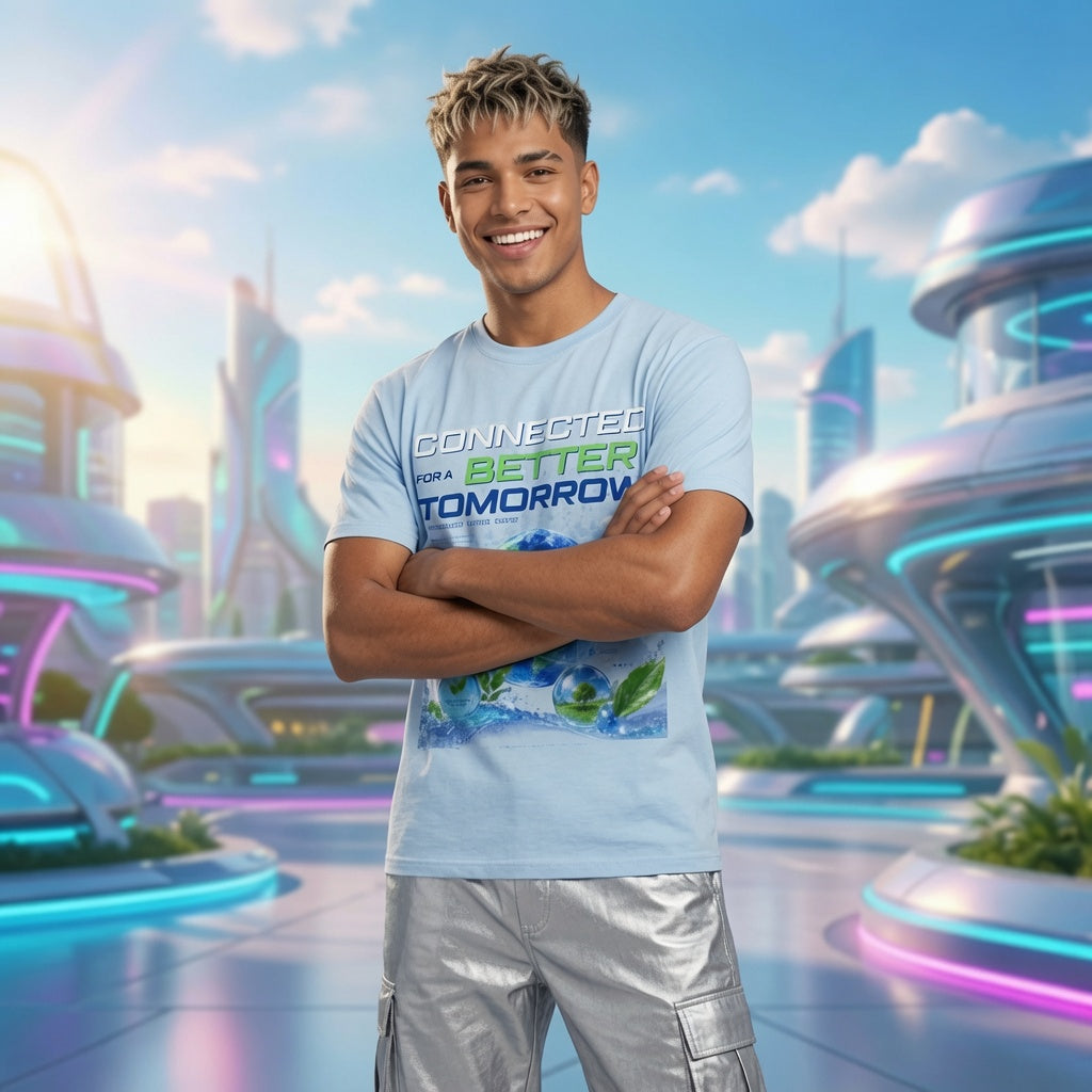 Frutiger Aero T-Shirt Connected For A Better Tomorrow Shirt | Y2K Futuristic Earth Tee | Eco Tech Aesthetic Graphic Shirt | Retro Vaporwave