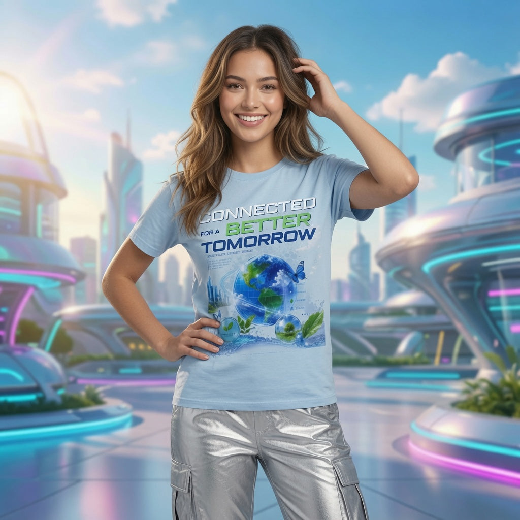 Frutiger Aero T-Shirt Connected For A Better Tomorrow Shirt | Y2K Futuristic Earth Tee | Eco Tech Aesthetic Graphic Shirt | Retro Vaporwave