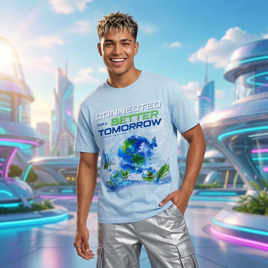 Frutiger Aero T-Shirt Connected For A Better Tomorrow Shirt | Y2K Futuristic Earth Tee | Eco Tech Aesthetic Graphic Shirt | Retro Vaporwave