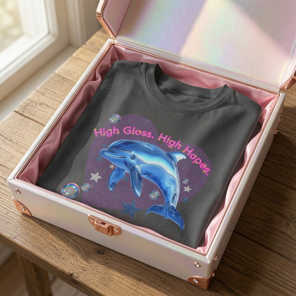 High Gloss High Hopes Shirt, McBling Dolphin Tee, Y2K Aesthetic Clothing, Pink Glam Graphic , 2000s Nostalgia Fashion, Cyber Fairycore Top