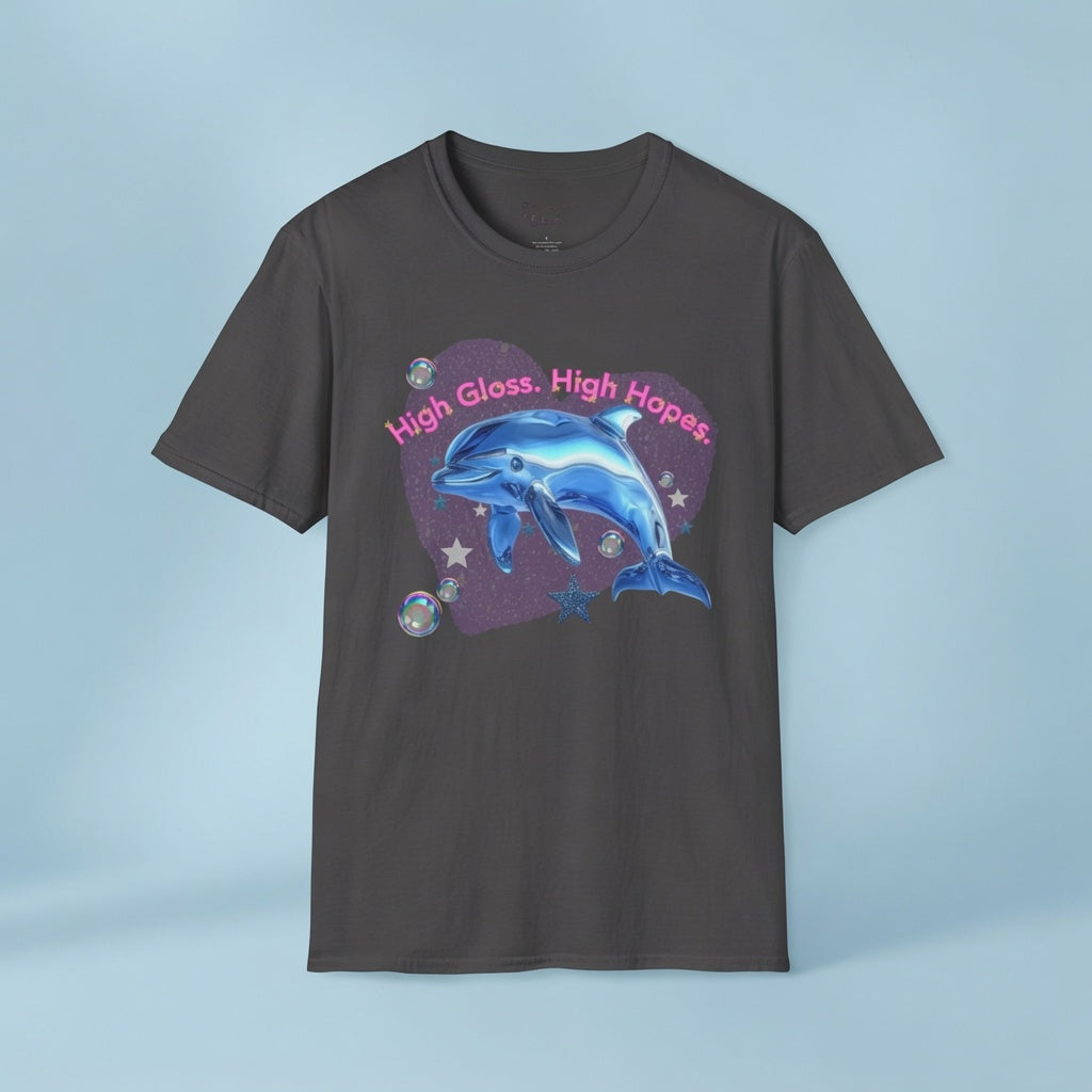 High Gloss High Hopes Shirt, McBling Dolphin Tee, Y2K Aesthetic Clothing, Pink Glam Graphic , 2000s Nostalgia Fashion, Cyber Fairycore Top